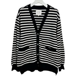 Grey State Peached Terry Cardigan Women XL BlackWhite Minimal Cozy Modest Office